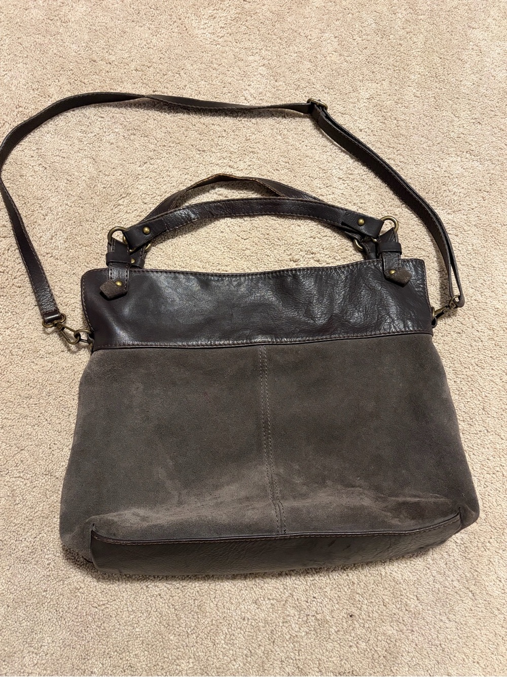Slouchy Crossbody Bag in Chocolate Brown Suede and Leather